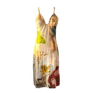 JUST CAVALLI White Multicolor Butterfly Print Slip Dress, M